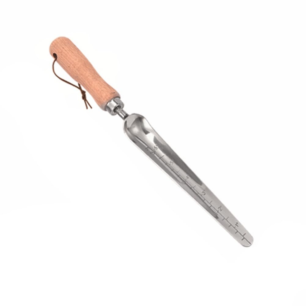 Xnuiasqe Seeding Widger,Stainless Steel Seeds Dibber Tool with Measuring Scale,Wooden Handle Garden Bulb Trowel for Seeds