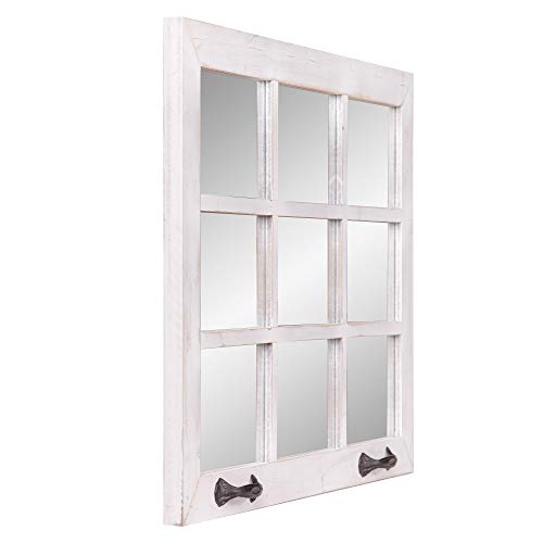 Patton Wall Decor 24X36 Distressed White Windowpane Wall Accent Mirror #TOP3