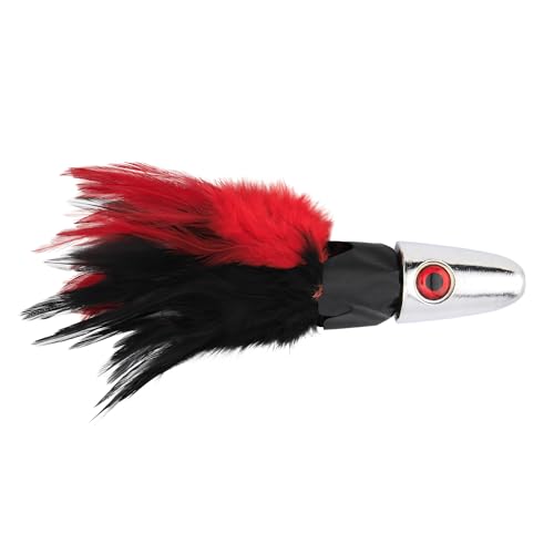 No Alibi Trolling Feather Lure, Black/Red Skirt, 12 oz Head