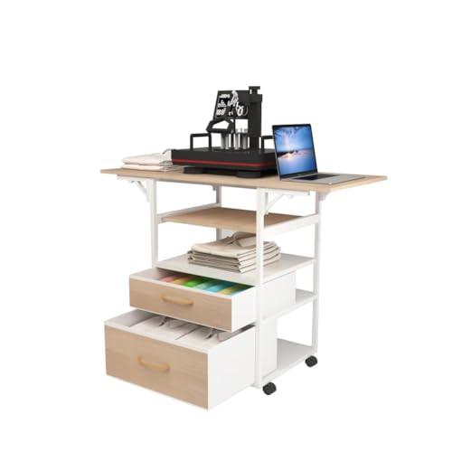 RJOKMT Movable Heat Press Table with Storage Drawers - Locking Wheels,...