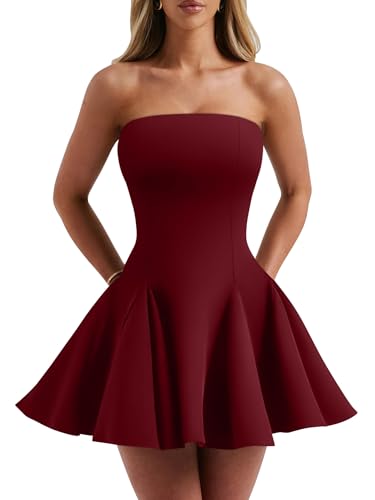 DAAWENXI Women Strapless Mini Dress Homecoming Party Short Dresses WineRed