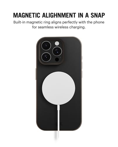 Image of DailyObjects Leatherite Case for iPhone 16 Pro Compatible with Mag-Safe Wireless Charging | Black-Beige Hybrid Magnetic Back Cover