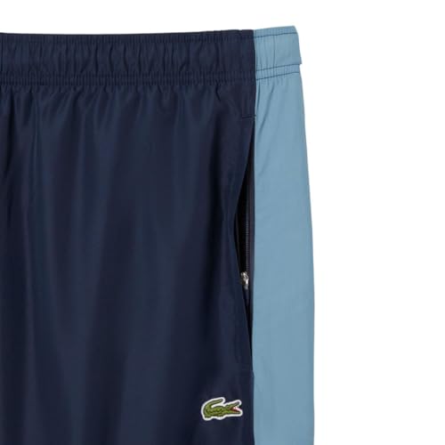 Lacoste Calça esportiva masculina de ajuste regular colorblock, Azul marinho, azul escuro e azul cla