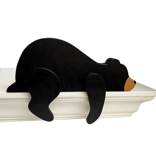 Image of Fcimu Woodland Nursery Decor For Baby, Black Bear Decoration, Wooden Wilderness Sleeping Bear, Safari Forest Decor For Classroom Bedroom Nursery Room Shelf (Black)