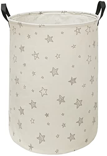 Image of HUAYEE Round Star Pattern Laundry Hamper Storage Basket Fabric Material Storage Hamper Organization Basket, Storage Bin, Gift Box with Handles for Room