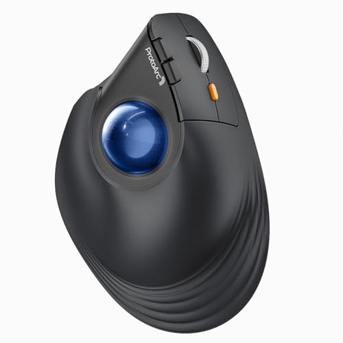 Image of ProtoArc Vertical Wireless Trackball Mouse, EM05 NL Bluetooth Ergonomic Rollerball Mouse Rechargeable Computer Laptop Thumb Mice, 3 Device Connection, Compatible with iPad, Mac, Windows, PC-Blue