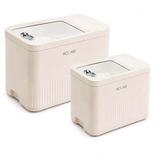 Image of Rioware Rice Storage Container- 10Kg+5K (Set of 2) Kitchen Dispenser Set Containers | Airtight Moisture Proof Plastic Grain Dispensers | Rotating Daal Store Box - Cream Ricelux