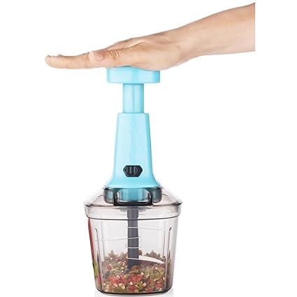 S SQUARE MARKETPLACE Hand Push Fruits and Vegetable Push Chopper for Kitchen | Stainless Steel Blades, Unbreakable Food-Grade Plastic, Anti-Slip Base (Blue)