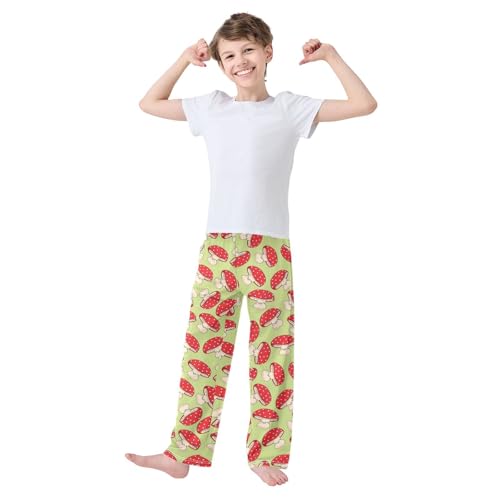 Red Mushrooms Boys Long Pants Soft Trousers Elastic Waist Kids Lounge Bottoms with Pockets S-XL2