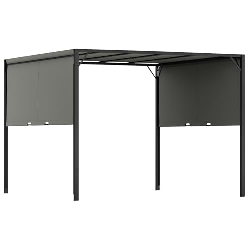 Outsunny 3 X 3 Meters Pergola with Sliding Roof, Garden Gazebo with Adjustable Sun Shade Canopy and Steel Frame, Charcoal Grey