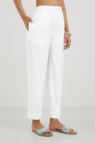 Image of Rangmanch by Pantaloons Women's Cotton Stretch Bottoms | Slim Tapered Fit | Mid Rise Waist | Ankle Length