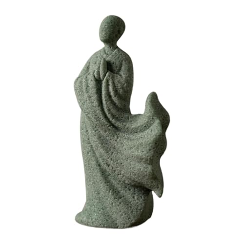 HouseVibe Zen Monk Statue Green Sandstone Bonsai Ornament Centerpiece Collection