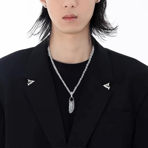 Feather Necklace with Turquoise/Black Onyx in 925 Sterling Silver Indian Feather Pendant for Men Women4