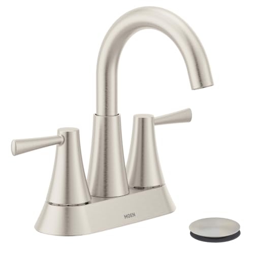 Moen Ronan Spot Resist Brushed Nickel Two-Handle 4' Centerset Modern Bathroom Faucet with Push-Down Drain, 84022SRN