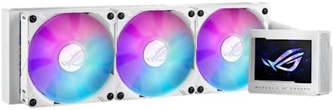 ASUS ROG Ryujin III 360 ARGB WHT All-in-one Liquid CPU Cooler with 360mm Radiator. Asetek 8th gen Pump, 3X Magnetic 120mm ARGB Fans (Daisy Chain Design), 3.5” LCD Display.