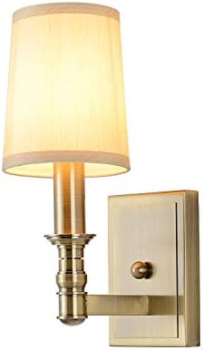 CraftThink Wall Light Wall Sconce, 1-Light Cylindrical LED Wall Light Sconce Vintage Beige Fabric Wall Mounted Lamp with Brass Arm for Hallway Bar Dining Living Room Restaurant Foyer Bedside lamp