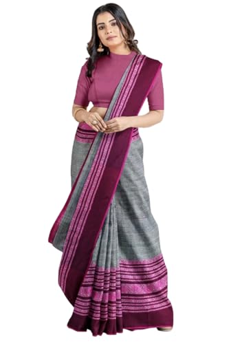 Image of eC ESHA'S COLLECTION Women's Cotton Blend Begumpuri Handloom Saree With Unstitched Running Blouse Piece