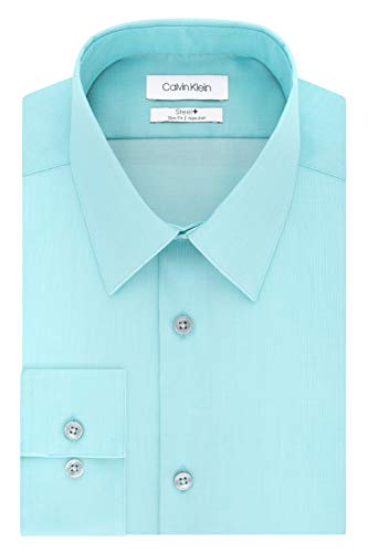 Calvin Klein Men's Dress Shirts Slim Fit Non Iron Solid, Aloe, 16.5