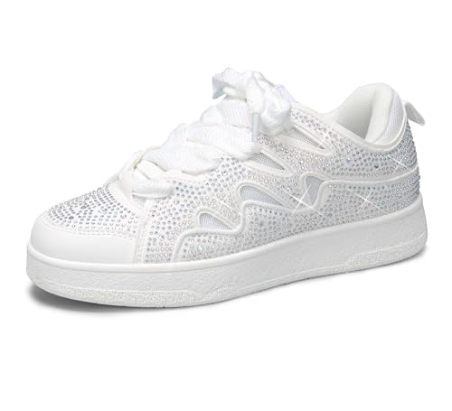 LUCKY STEP Women's Sparkle Rhinestone Fashion Sneakers Walking