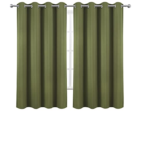 Image of LEMOMO Olive Green Blackout Curtains 52 x 63 Inch Length /Set of 2 Curtain Panels /Thermal Insulated Room Darkening Blackout Curtains for Bedroom