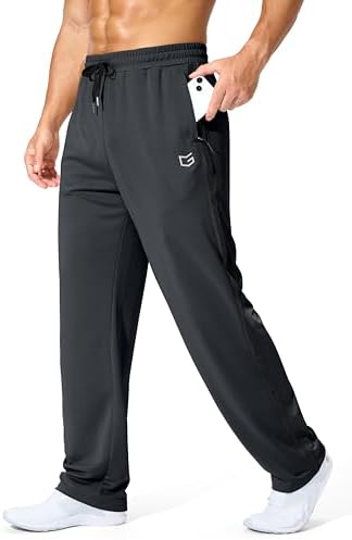 G Gradual Men's Athletic Sweatpants with Zipper Pockets Lightweight Quick Dry Mesh Workout Pants Open Bottom for Casual (Charcoal, Large)