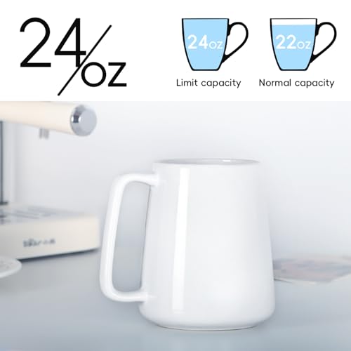 Smilatte 24 OZ Large Coffee Mug, 720ml Ceramic Boss Tea Cup with Big Handle for Dad Men Women, Unique Style for Any Kitchen, White