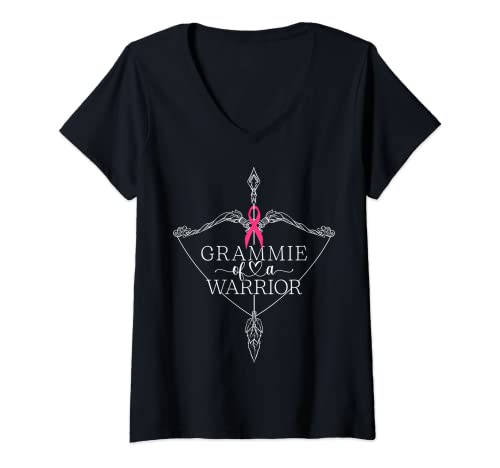 Womens Grammie Of A Warrior Breast Cancer Awareness Support Squad V-Neck T-Shirt