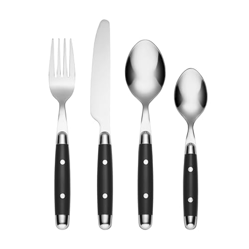 Cambridge Silverware Set, Jubilee Black 16-Piece Flatware Set, Service For 4, 18/0 Stainless Steel, Dishwasher Safe, Knives Spoons And Forks Set, Home And Kitchen Utensils(Black/Silver, 16 Pieces)