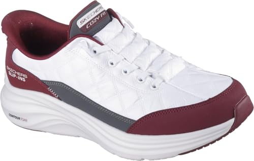 Skechers - Mens Contour Foam - Cozy Fit Slip On Shoes, Color White/Burgundy, Size: 12 M US