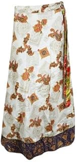 Mogul Interior Womens Magic Wrap Skirt White Purple Handmade Gift, One Size