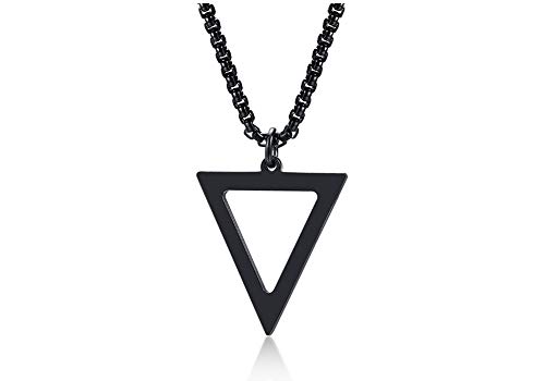 MEALGUET Stainless Steel Minimalist Simple Triangle Inverted Triangle Pendant Necklace for Boys Men with 24