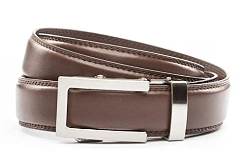 Anson Belt & Buckle - Men's 1.25" Traditional Silver Buckle with Chocolate Leather Strap