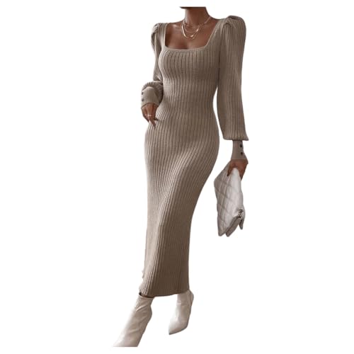 Image of SweatyRocks Women's Scoop Neck Lantern Sleeve Pencil Bodycon Long Maxi Sweater Dress