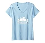 Femme Triumph TR3 Voiture classique britannique vintage Blanc T Shirt avec Col en V