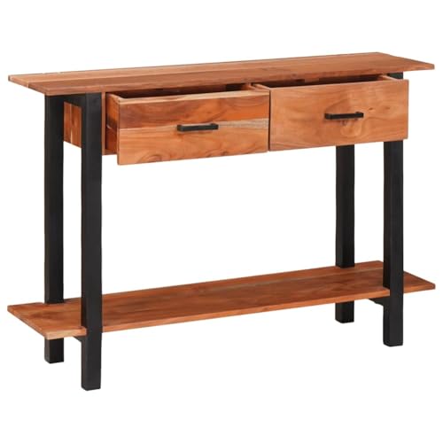 Mesa auxiliar estrecha de madera maciza de acacia con estructura robusta 5