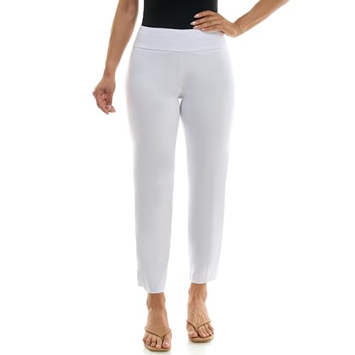 Zac & Rachel Women's Tummy Control Pull-On Ankle Pant, Optic White, 16