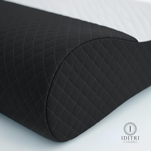 Image of Contour Neck Support Pillow, Memory Foam Cervical, 220 GSM Jacquard, 48 x 30 cm, Black & White, Ergonomic Orthopedic Sleeping Bedding, Breathable Foam Cushion for Back and Side Sleepers