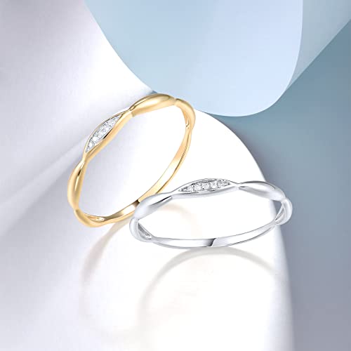 Santuzza 10K White Solid Gold Genuine Diamond Dainty Twisted Stacking Ring For Women thumb #2