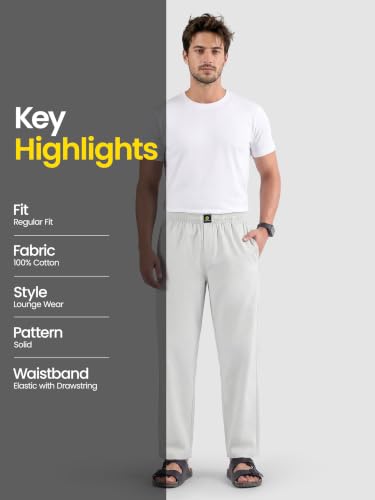 Image of Beyoung Pure Cotton Solid Elastic with Drawstring Pyjama for Men | Relaxed Fit | 2 Pockets | Lounge Wear Pyjama