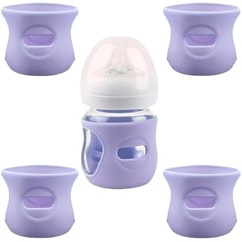 4 Pack Silicone Sleeves for Avent Natural Glass Baby Bottles, Anti Breakage Baby Bottle Holder, Compatible with Philips Avent Glass Natural Baby Bottle, BPA Free (Purple, 4 OZ) Cover