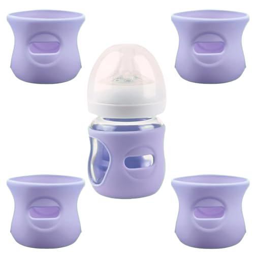 Image of 4 Pack Silicone Sleeves for Avent Natural Glass Baby Bottles, Anti Breakage Baby Bottle Holder, Compatible with Philips Avent Glass Natural Baby Bottle, BPA Free (Purple, 4 OZ)