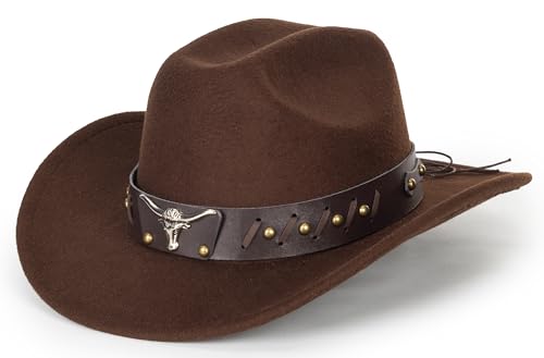 Image of Women-Classic-Western-Cowboy-Shapeable-Hat - Men-Roll-Up-Wide-Brim-Felt-Fedora-Hats-Cowgirl-Hat with Belt Buckle(M-L)