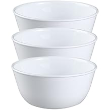 Corelle Livingware Set of 3 Winter Frost White 28 oz Vitrelle Glass Soup & Cereal Bowls Chip-Resistant, Microwave & Dishwasher Safe Everyday Bowls