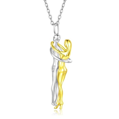 Sariel Hug Necklace for Women Wife Girlfriend 925 Sterling Silver Man and Woman Hugging Necklace Couples Jewelry (Gold)