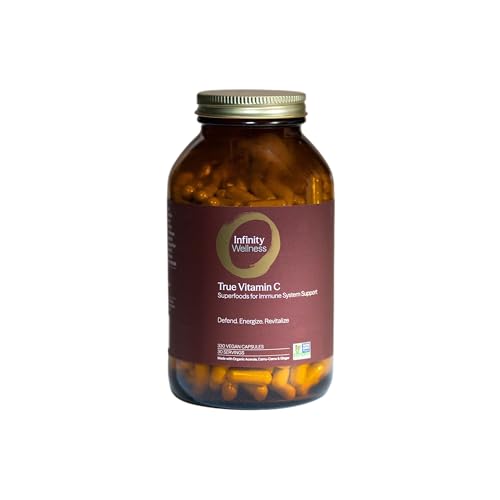 Infinity-C Organic Vitamin C Capsules, Bioavailable VIT C from Acerola, Camu Camu & Amla, Whole Food Vitamin C 1000mg, Immune Support Superfoods, Shilajit, Astragalus Root & Ginger (30 Servings)