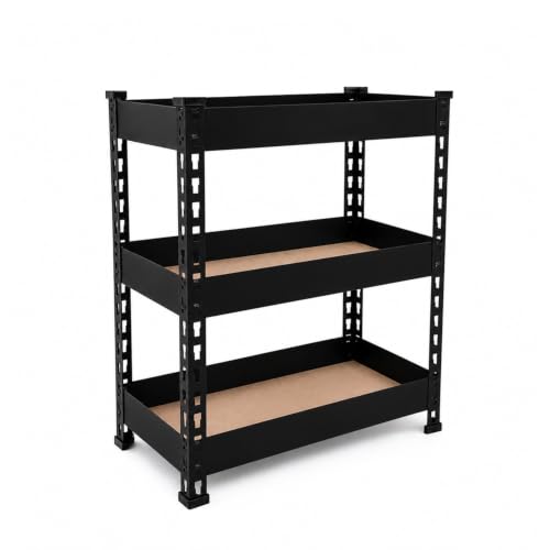 Image of Bonkaso 3 Tier Multipurpose Storage Rack for Kitchen & Bathroom | Countertop Organizer Basket Stand | Large Space-Saving Metal Storage Shelf for Home & Office | Black | 60x36x69 cm