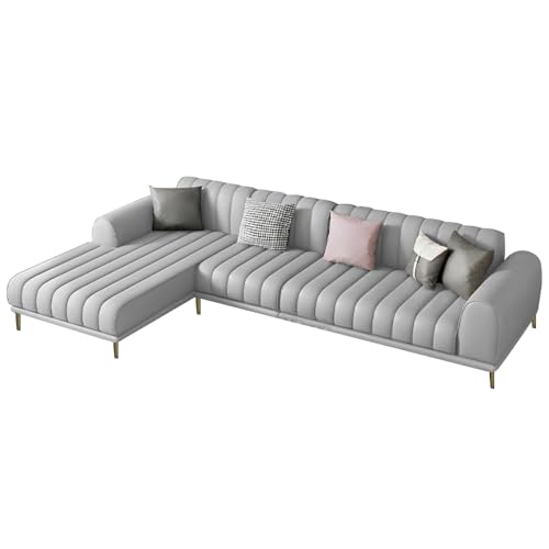 Image of Casaliving Herrick LHS 6 Seater L Shape Sofa Set with 2 Puffy for Living Room (Grey) Premium Velvet Fabric Sofa