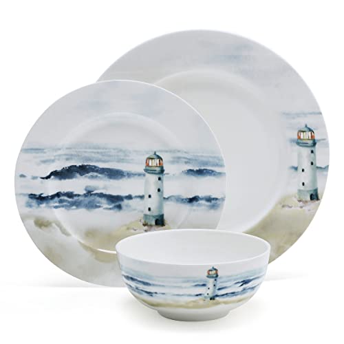 Mikasa Seaside Coastal Bone China Lightweight Chip Resistant 12 Piece Dinnerware Set, Service for 4 - Image 2