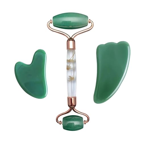 Juego facial de jade natural Dongling – Rodillo y Gua Sha para rejuvenecimiento de la piel, 29.9
