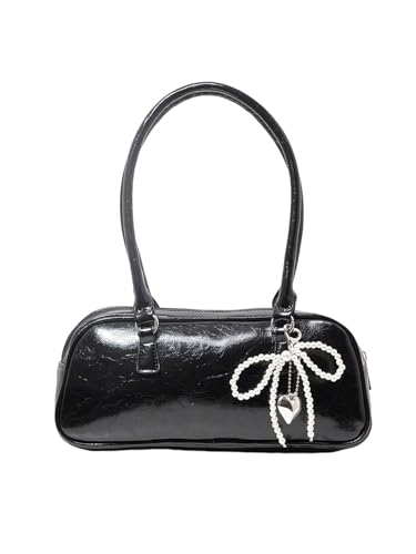 Verdusa Women's Vintage PU Leather Shoulder Handbags Double Strap Square Underarm Bags with Bow Decor